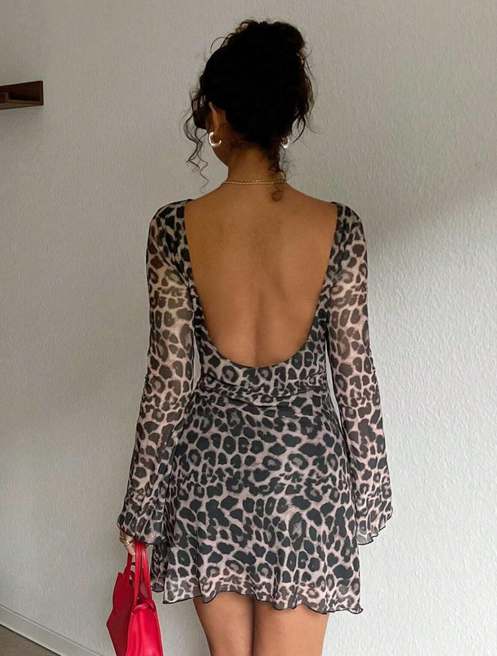 Kendall | Leopard Print U-Neck Backless Mini Dress