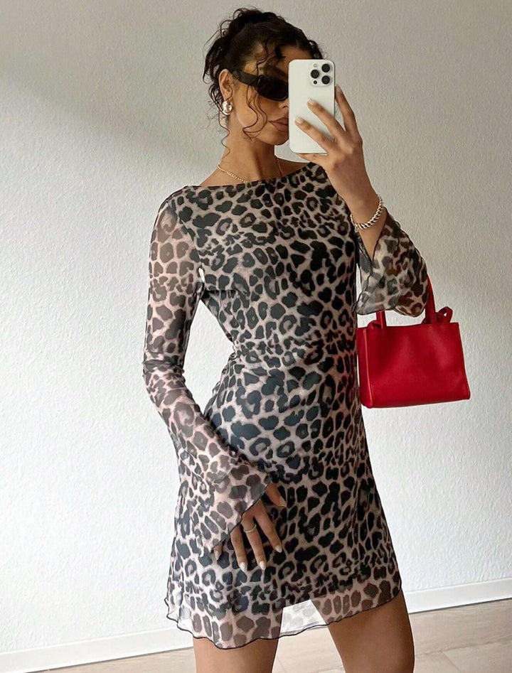 Kendall | Leopard Print U-Neck Backless Mini Dress