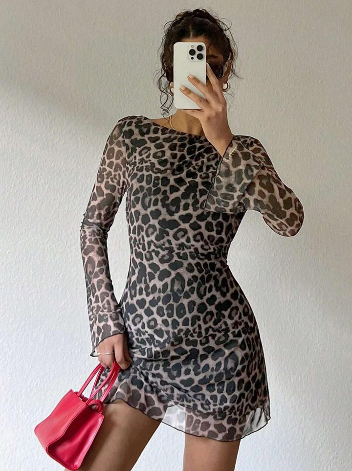 Kendall | Leopard Print U-Neck Backless Mini Dress