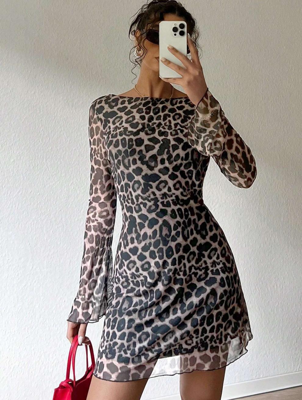 Kendall | Leopard Print U-Neck Backless Mini Dress