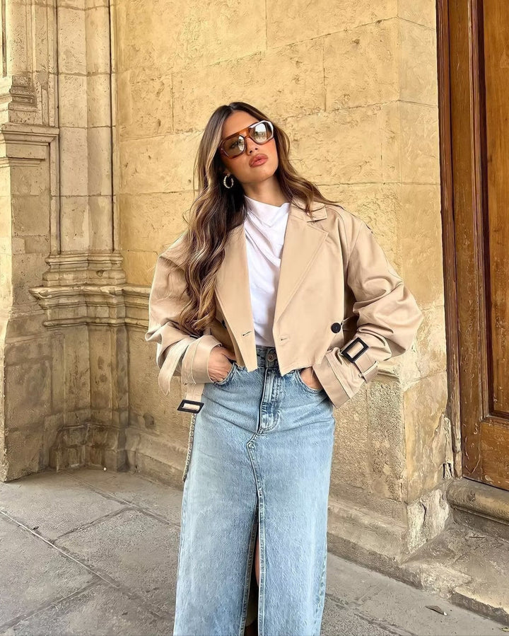 Lylah Cropped Belted Trench Coat