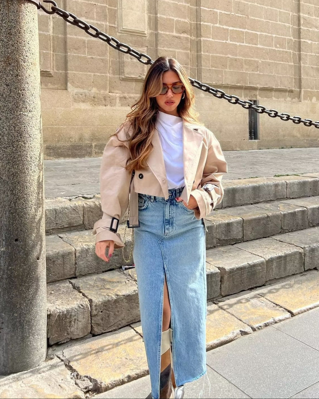 Lylah Cropped Belted Trench Coat
