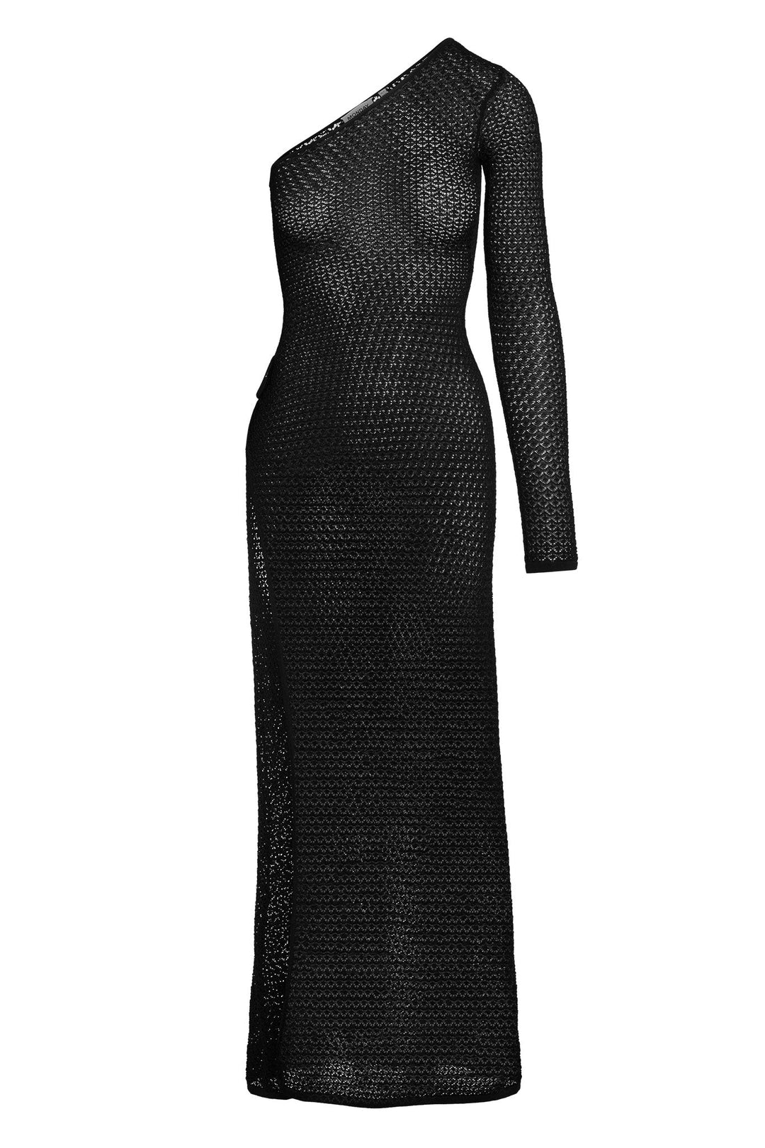 Serenya | Black One-Shoulder Crochet Maxi Dress