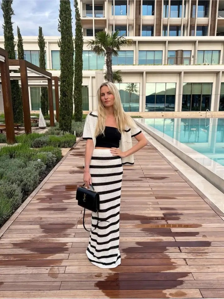Selena | Black & White Striped Crochet Co-Ord Set